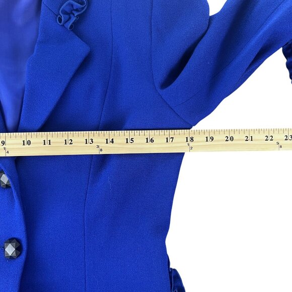 VTG Women 6 Wool Skirt Set Blue Ruffle Retro Business Church USA Noviello Bloom - Picture 7 of 14